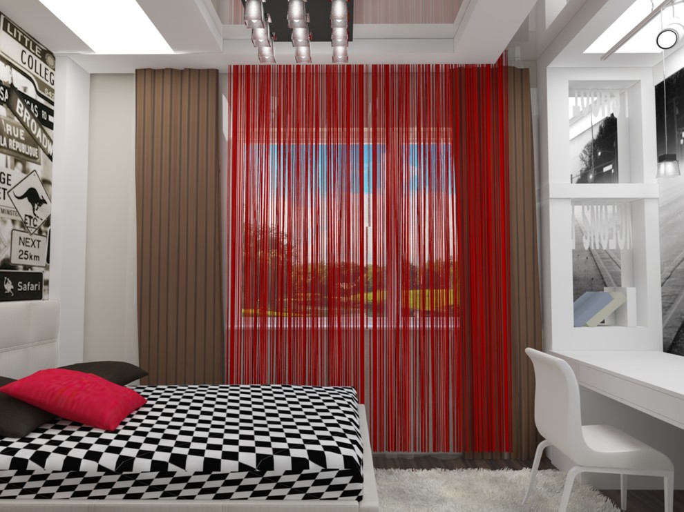 Интерьер загородного дома с красными акцентами