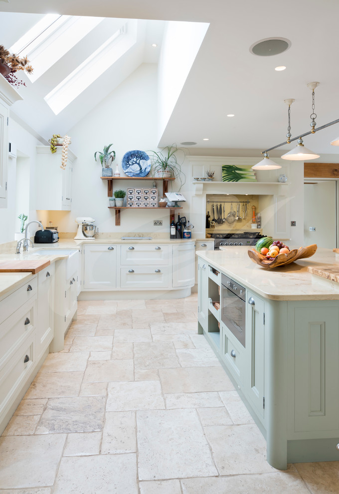 Country kitchen in Cork with with island and beige benchtop.