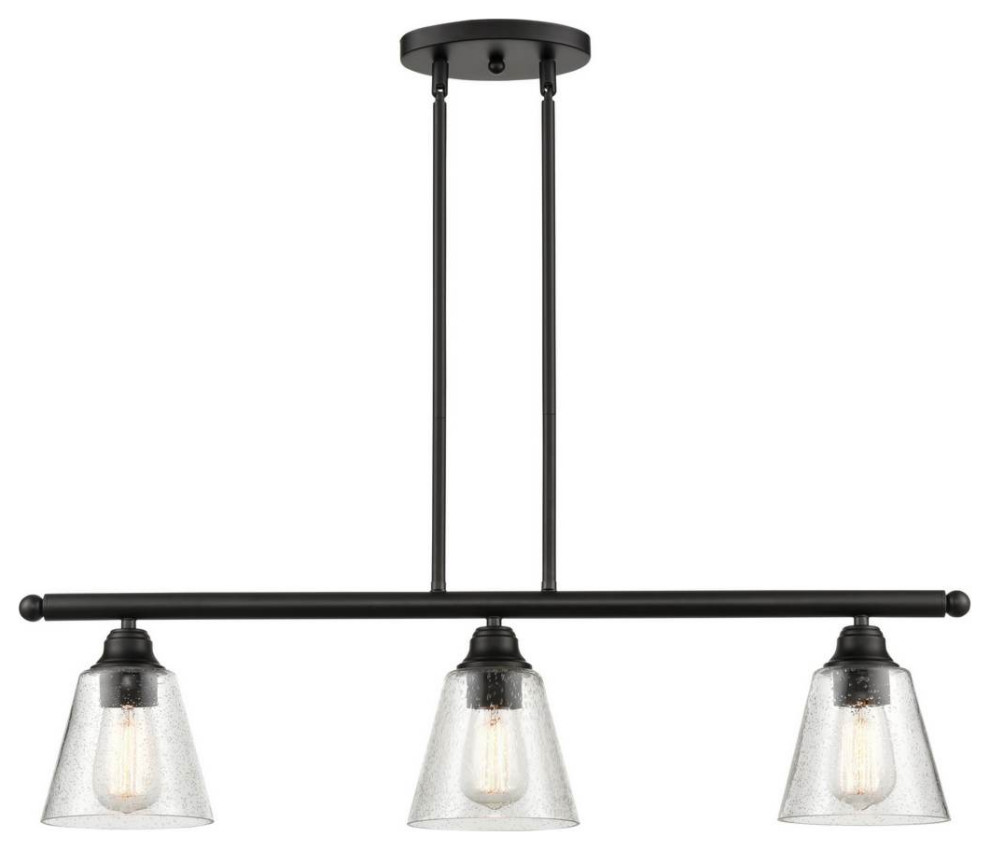 1Light 33.75" Island Light Matte Black Bulb Included Transitional