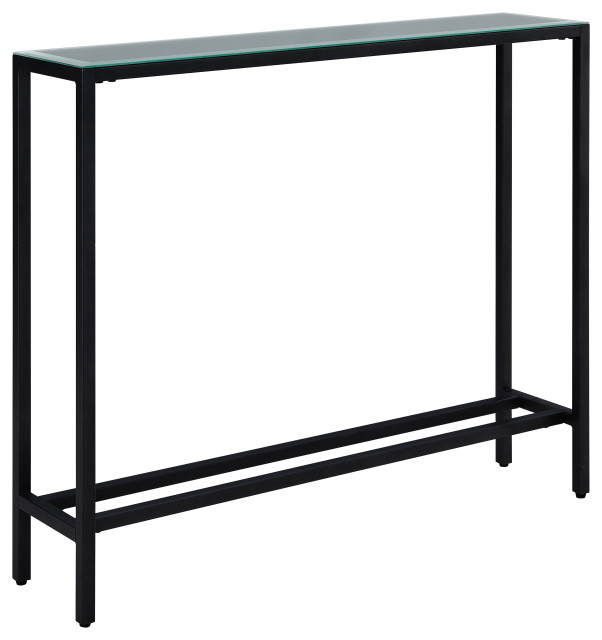 Waxholme Narrow Mini Console Table With Mirrored Top, Black