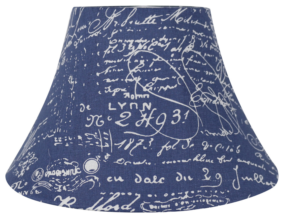 Linen Bell Lampshade, 6"x12"x8", Blue With White Script