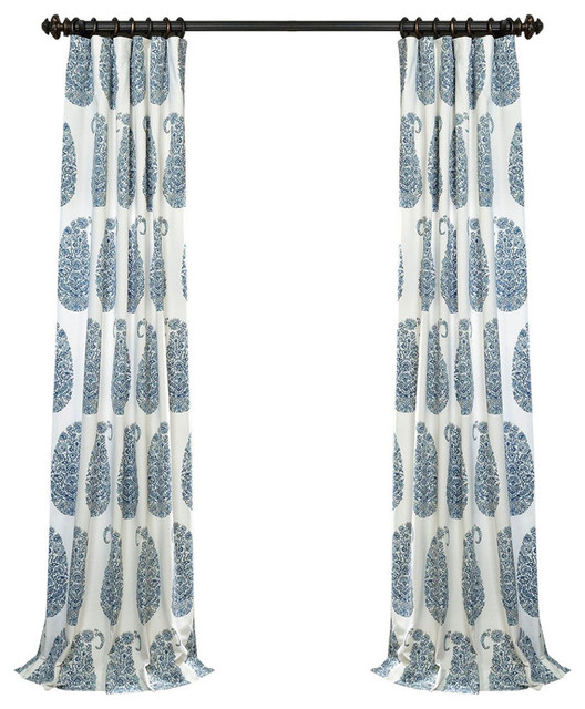 Paisley Park Blue Printed Cotton Twill Curtain Farmhouse