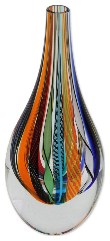 Novica Handmade Color Cascade Art Glass Vase 9 Inch Contemporary Vases By Novica Houzz 7050