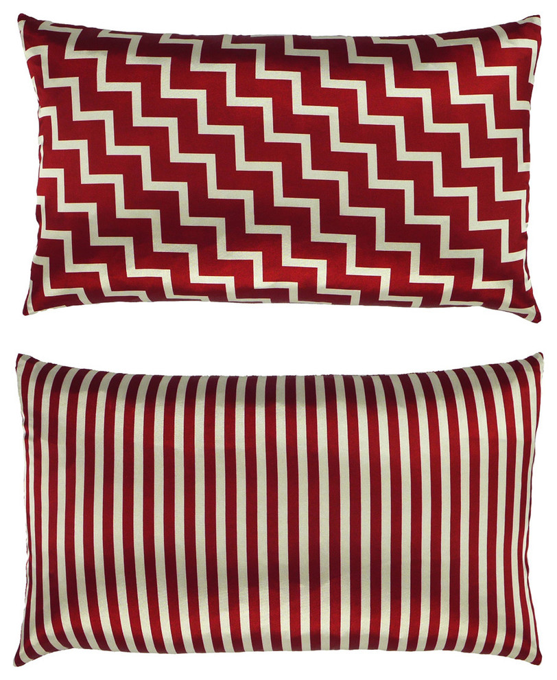 Stairs and Stripes Red Zig Zag Chevron Throw Pillow, 20"x12" set of 2