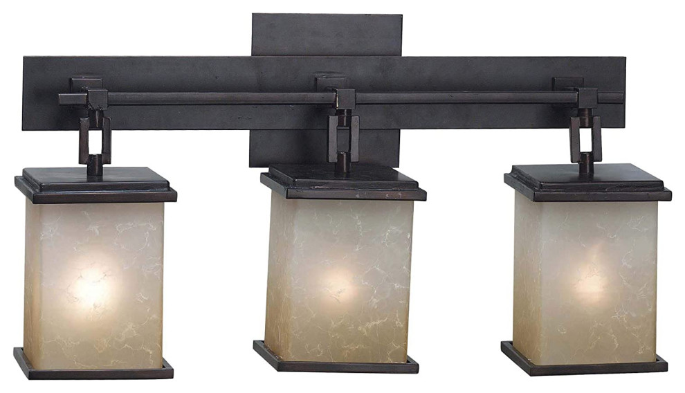 Unique Vanity Lighting, Geometric Design & Amber Glass Shade, Oil