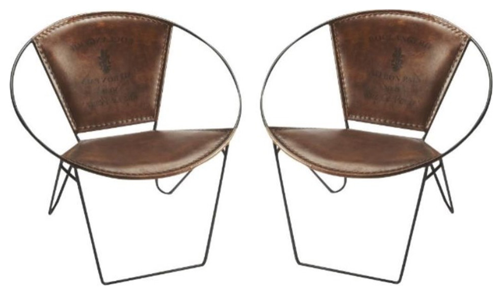 Home Square Transitional Leather Accent Chair in Brown Set of 2