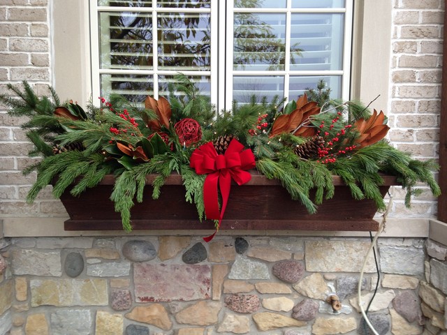 Winter Window Box Display - Traditional - Outdoor Holiday 