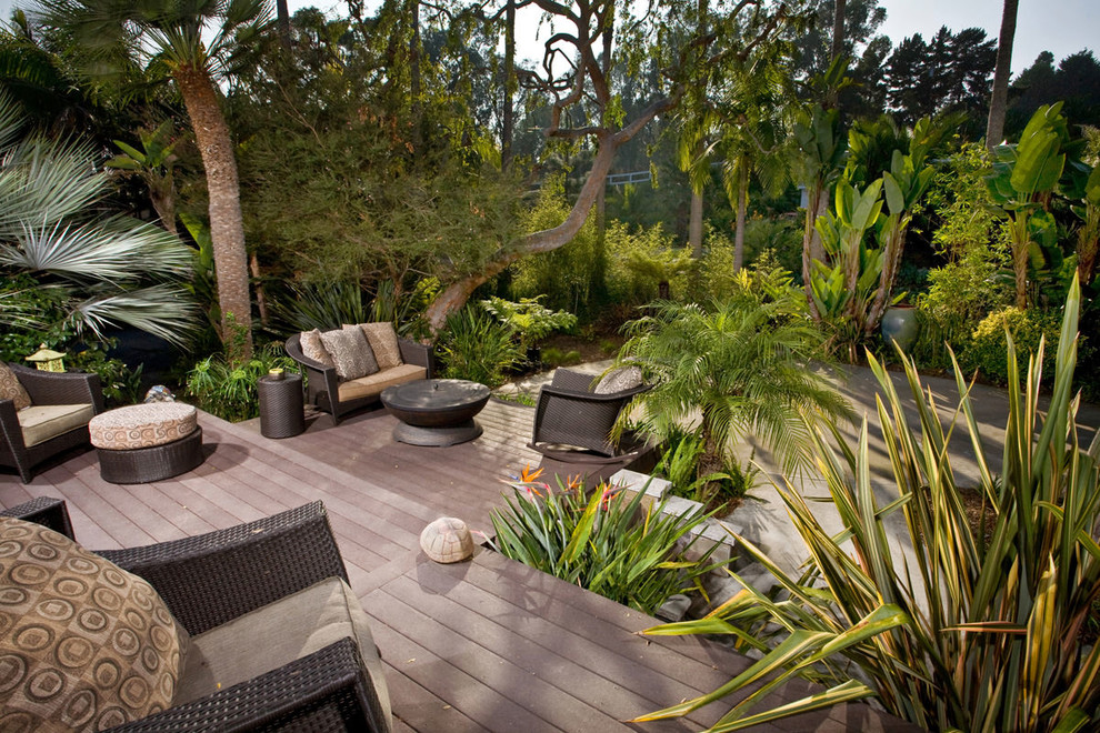 Large island style backyard deck photo in San Diego with no cover