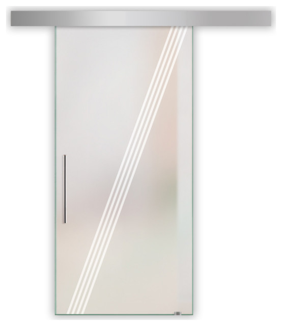 Sliding Barn Glass Door with Full Private Design, 26"x84", Recessed Grip