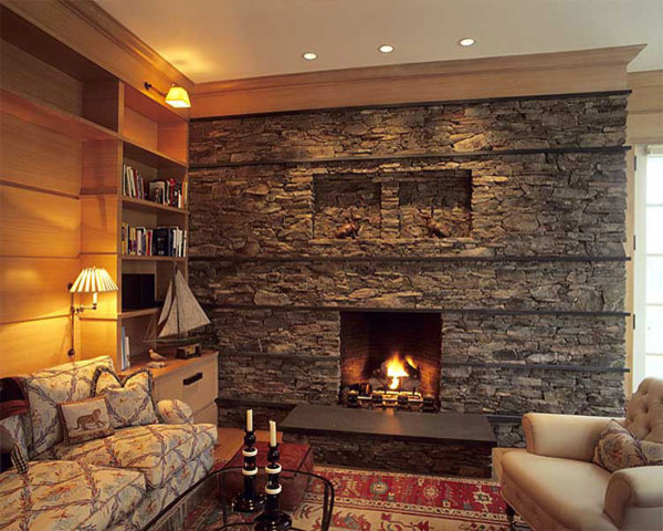 Faux Stone Fireplace Rustic Family Games Room Miami