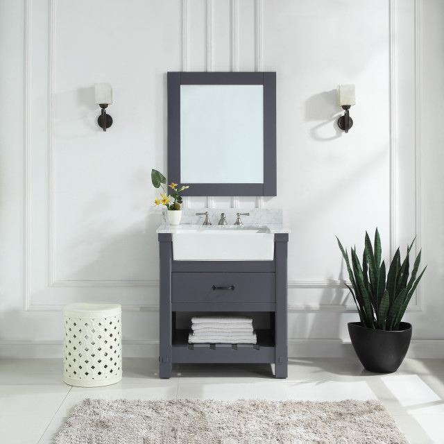 30" Charcoal Grey Bathroom Vanity Cabinet Set Marble Top and Sink, With ...