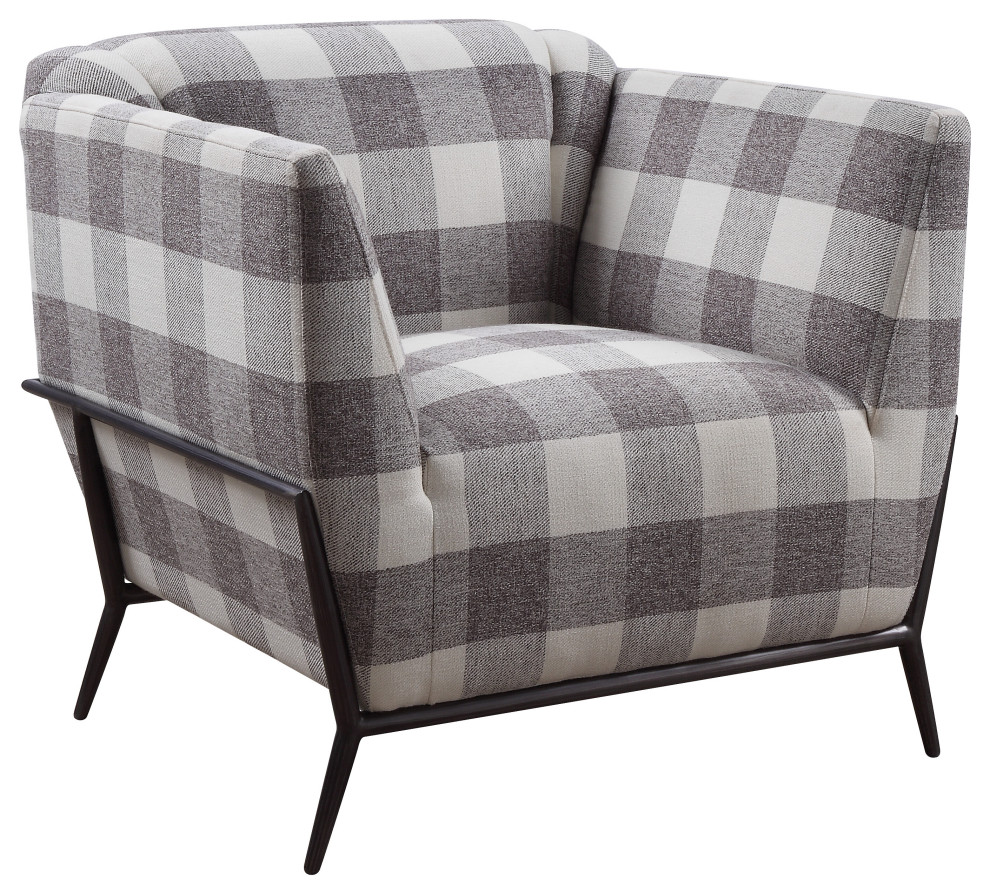 ACME Eben Accent Chair, Pattern Fabric and Cherry Farmhouse