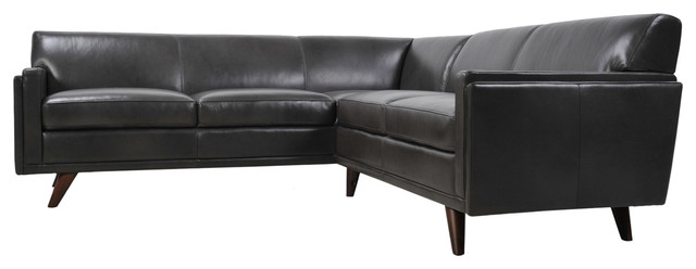 Milo Full Leather Mid Century Corner Sofa Sectional Charcoal Milo Full Leather Mid Century Corner Sofa Sectional Charcoal