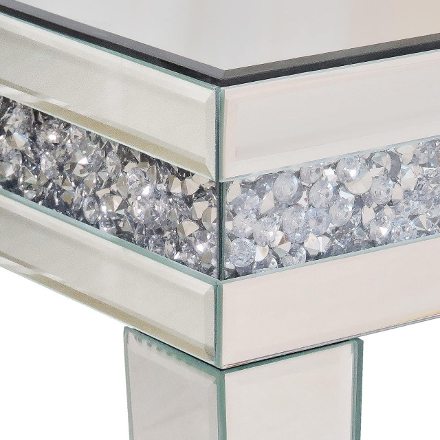 Elegant Coffee Table, Mirrored Design With Faux Crystal Diamond Inlay