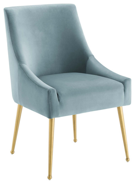 Discern Upholstered Performance Velvet Dining Chair, Light Blue