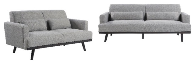 Pemberly Row 2-Piece Fabric Upholstered Sofa Set with Track Arm in Gray