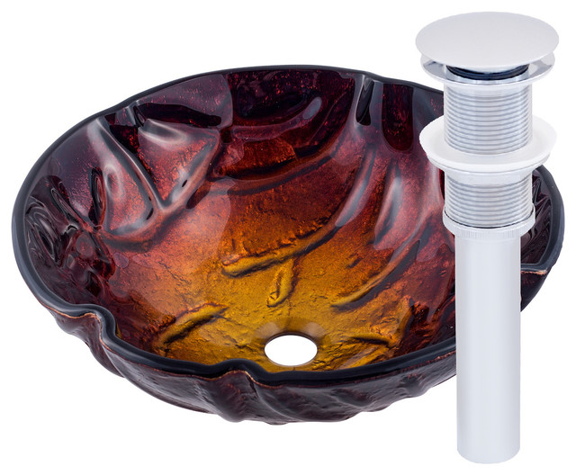 Rovente Glass Vessel Bathroom Sink Set Chrome Finish