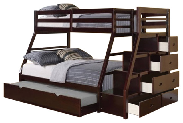 Pemberly Row Twin Over Full Storage Bunk Bed With Trundle In