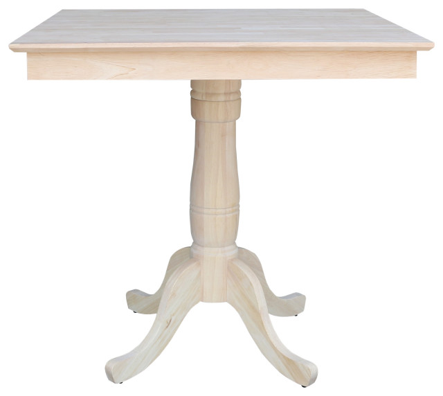 International Concepts 36" Square Pedestal Table – Solid Wood Butcher Block Top, 29.9" Height, Natural Finish