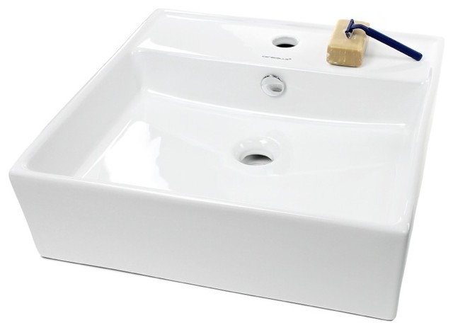 Wall Mounted or Vessel White Ceramic Bathroom Sink