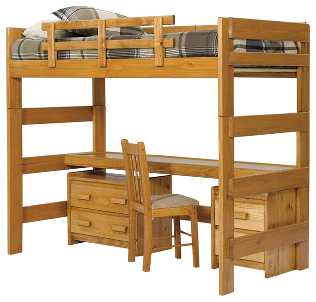 Loft Bed with Desk Top in Honey