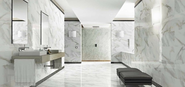 Real Calcutta Polished Porcelain Tile - Modern - Bathroom ...