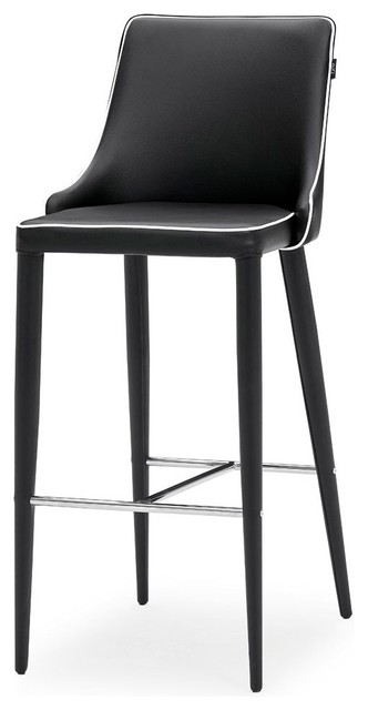 Jillian Piping Leatherette Bar Stool With Stainless Steel Base ...