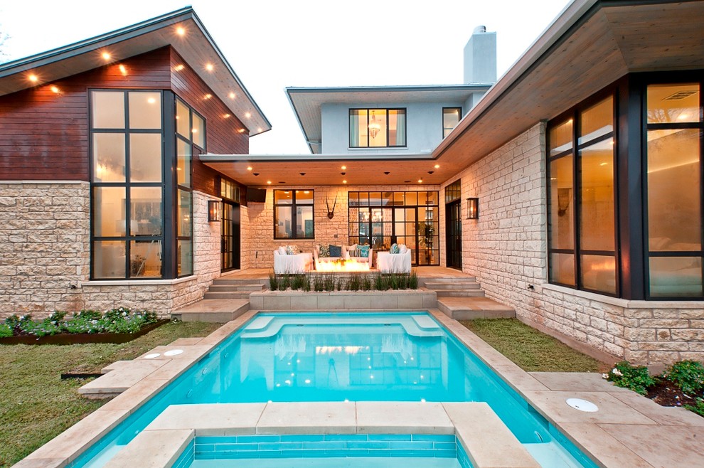 Inspiration for a contemporary courtyard pool in Austin.