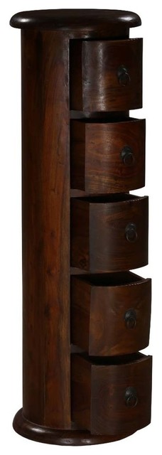 Lincoln Study Modern Rose Wood Round 5 Drawer Tower Chest