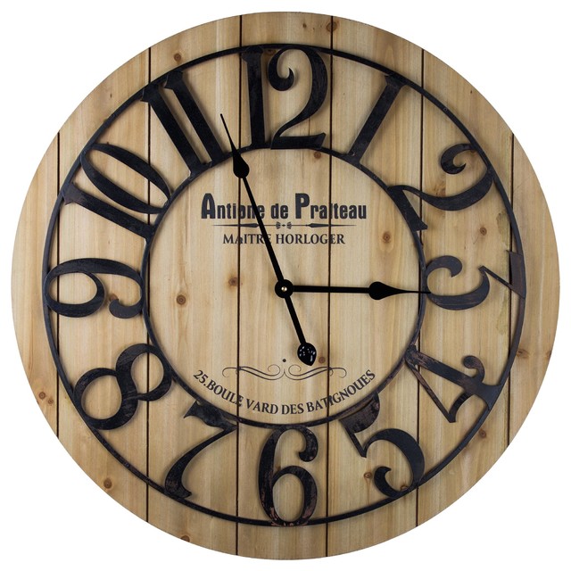 Wood And Metal French Country Antoine De Praiteau Round Og Wall Clock Clocks By American Art Decor Inc Houzz - Wall Clock In French