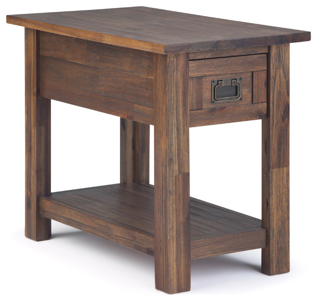 Monroe Solid Acacia Wood 14" Rustic Narrow Side Table Transitional