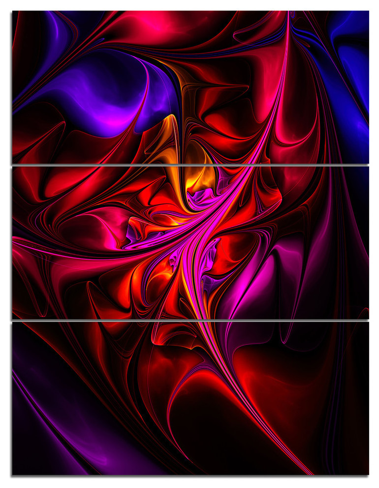 "MultiColored Magenta Stained Glass" Metal Wall Art, 3 Panels, 28"x36