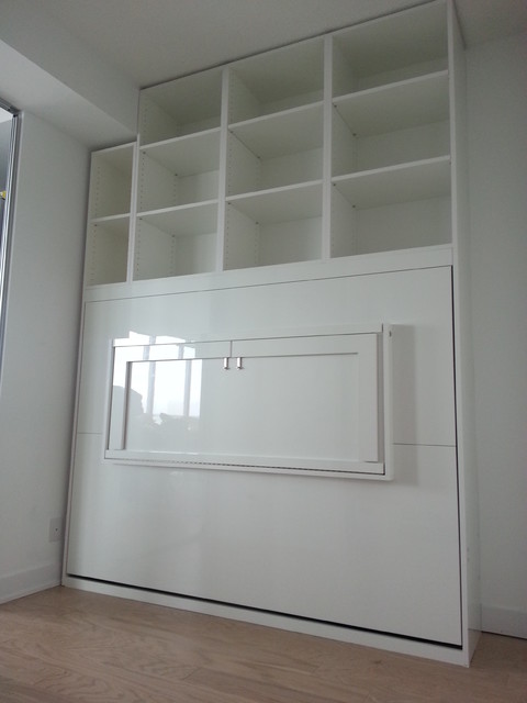 High Gloss White Murphy Bed With Desk Contemporary Home Office