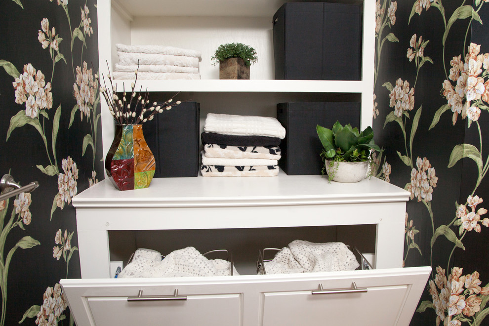 Custom Built Opening Shelving with Built In Laundry Hamper ...
