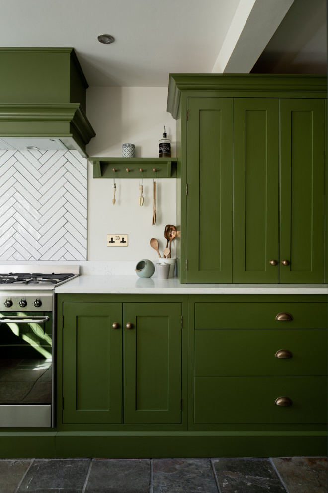 Design ideas for a transitional kitchen in Hertfordshire.