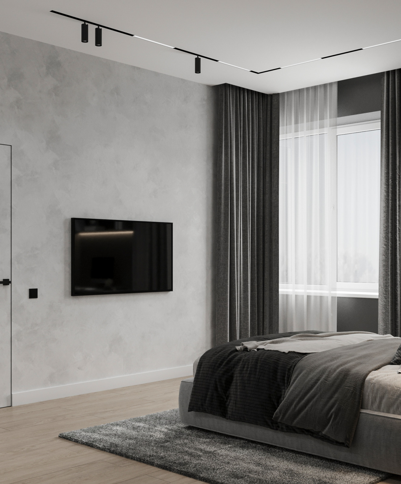 Стильный интерьер коттеджа с женской и мужской спальнями