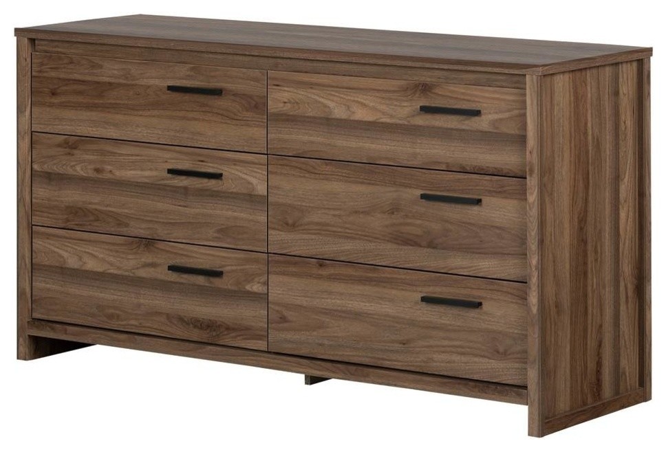 South Shore Tao 6 Drawer Double Dresser in Natural Walnut