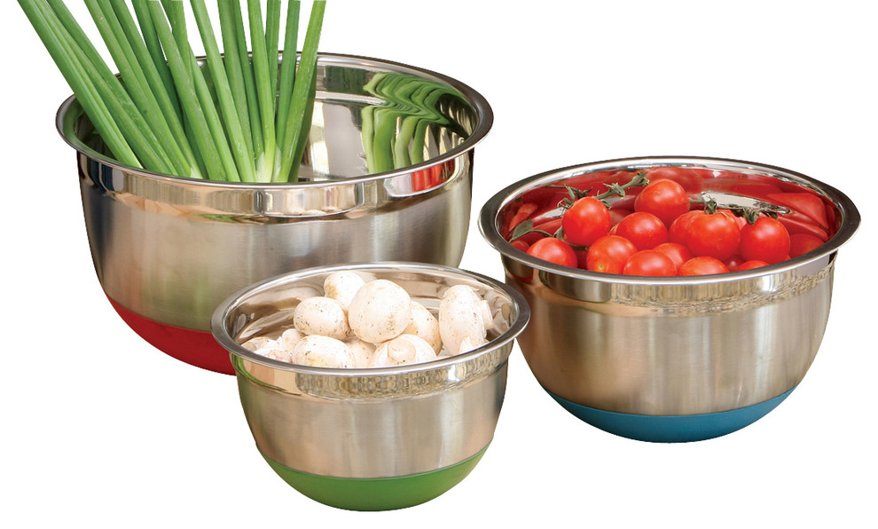 COOKPRO 797 Steel Mixing Bowl 3pc Set Colorful Non Skid Base
