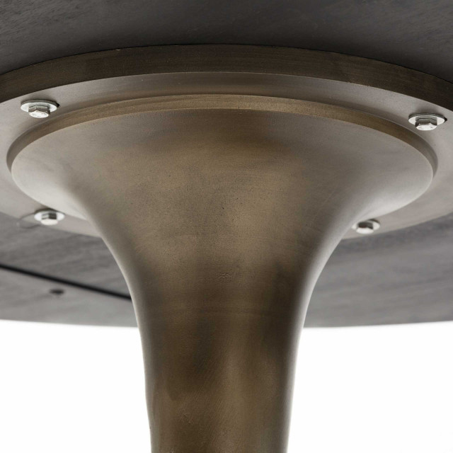 HomeRoots 54" Round Brown Solid Wood Top With Gold Metal Base Dining ...