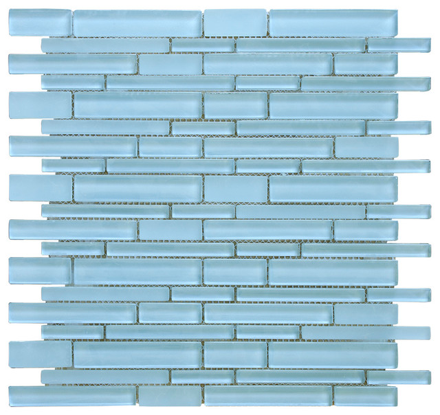 12 X12 Light Blue Random Strip Glass Mosaic Tiles Contemporary 12 X12 Light Blue Random Strip Glass Mosaic Tiles