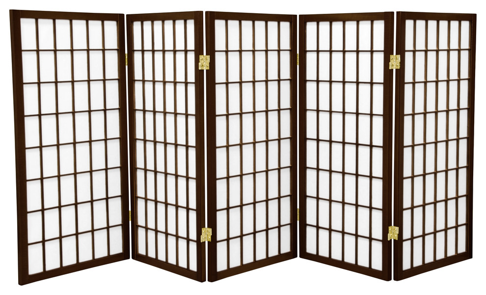 3' Tall Window Pane Shoji Screen, Walnut, 5 Panels