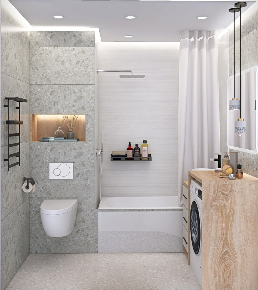 Современная ванная в серо-бежевой палитре