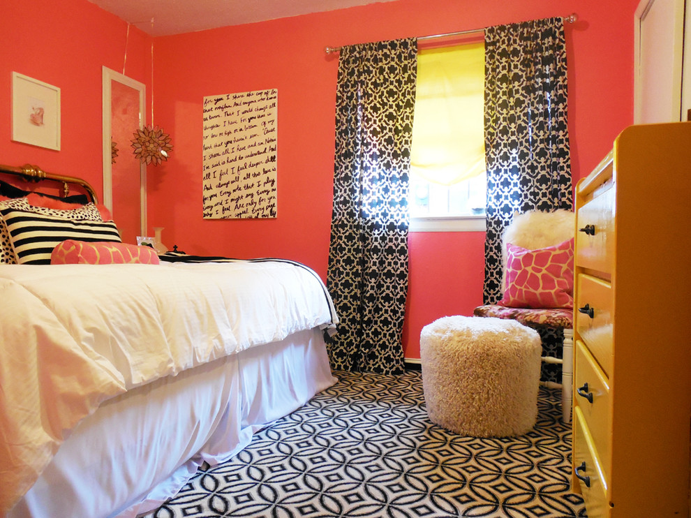 Inspiration for an eclectic bedroom in New Orleans with pink walls.