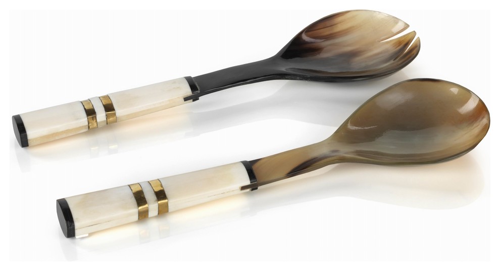 Cote D Ivoire 2 Piece Salad Server Set White Bone Handle Contemporary Serving Utensils By Zodax