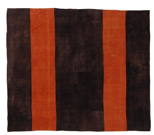 Kelim Stripe Handwoven Rug, Dark Brown and Orange, 165x185 cm