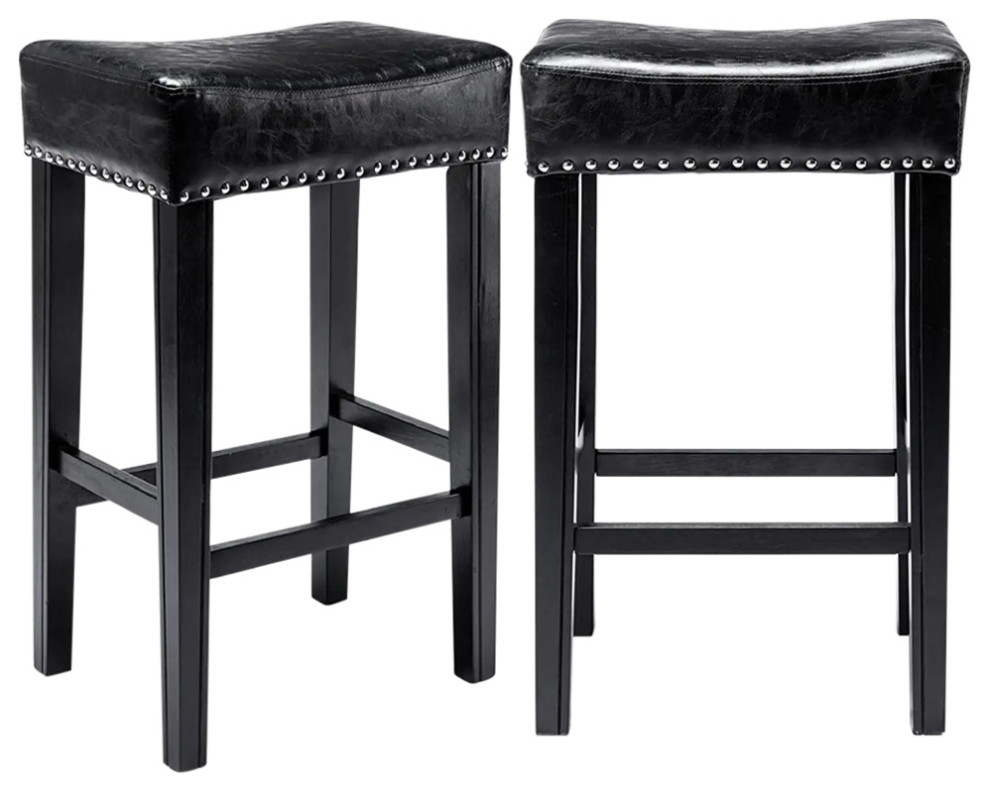 Black, 29" Set of 2 Bar Stools PU Leather Counter Height Chairs