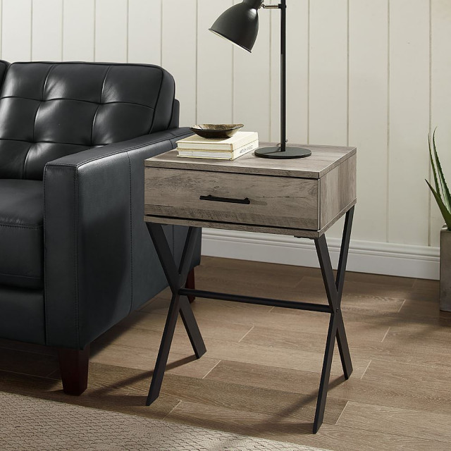 Walker Edison Brin 18"xLeg Metal and Wood Side Table, Gray Wash ...