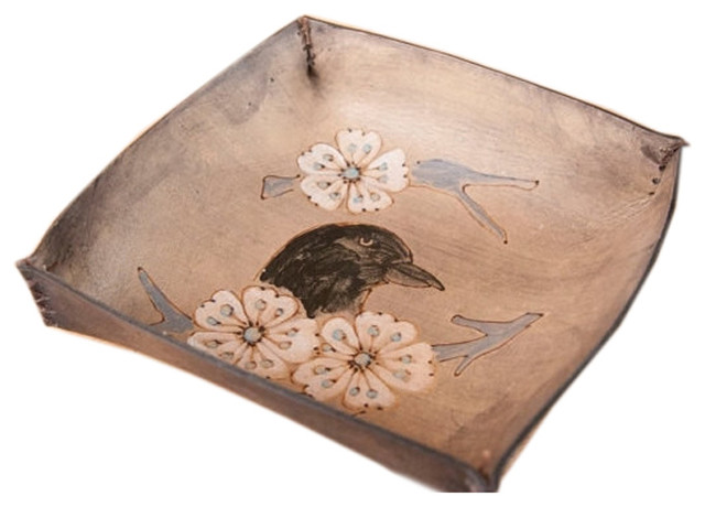 Bird And Cherry Blossoms Heather Catch All Leather Tray
