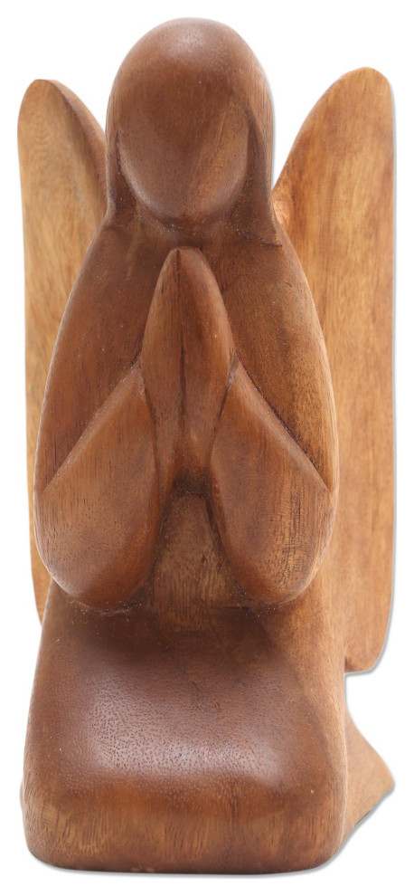 Novica Handmade Angelic Prayer Wood Statuette