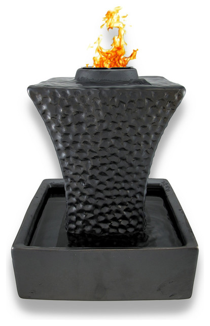 Metallic Black Textured Ceramic Flame Fountain 12 in.